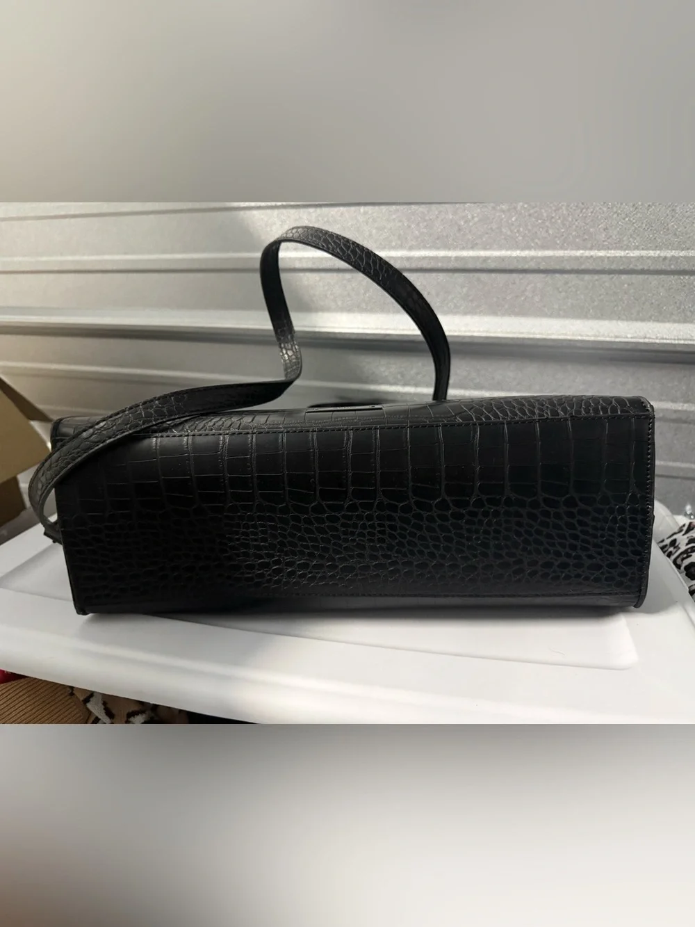 Aldo Black Croc-Embossed Convertible Satchel with Chain Trim
